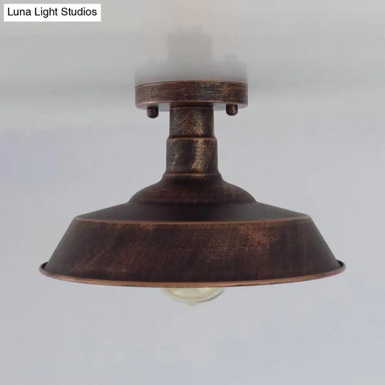 Barn Shade Semi-Flush Mount Ceiling Light In Aged Silver/Weathered Copper For Farmhouse Decor