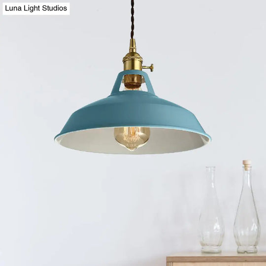 Barn Shade Pendant Light - Loft Style Metal Hanging Lamp In Blue/Green Ideal For Dining Room