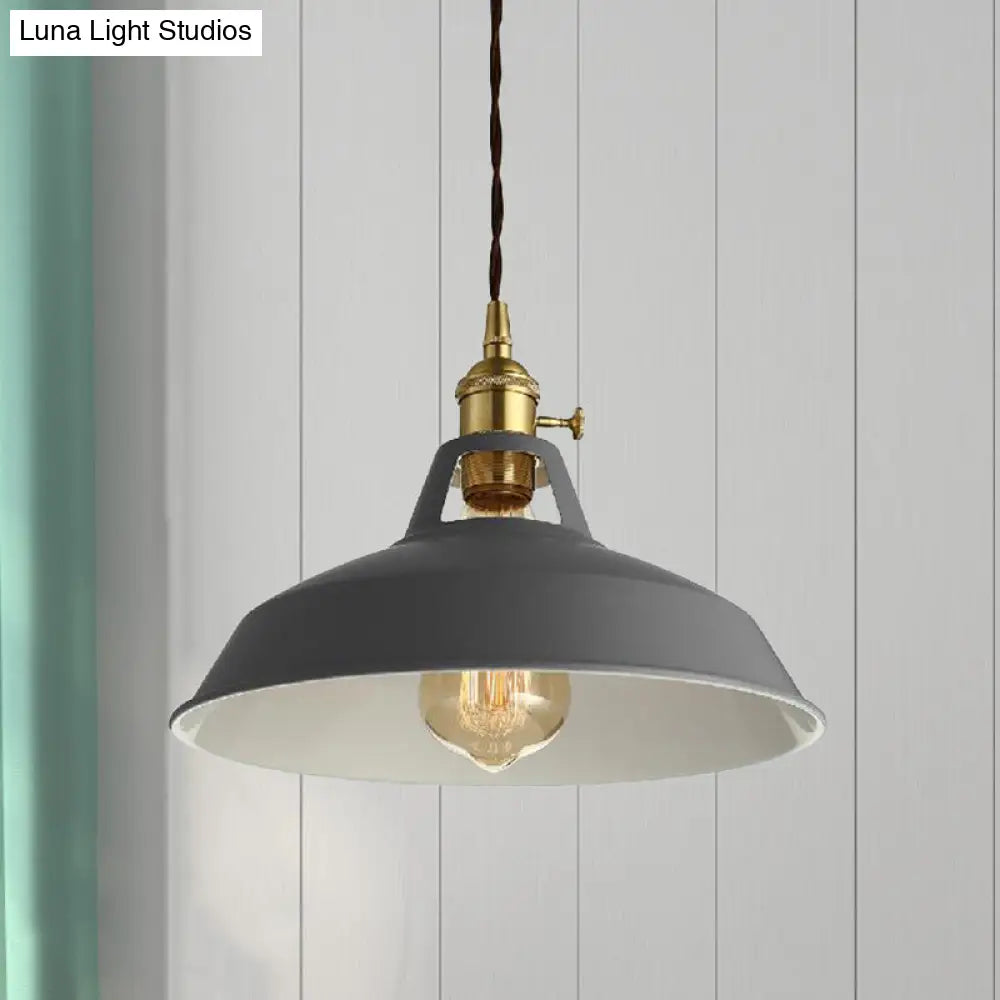 Barn Shade Pendant Light - Loft Style Metal Hanging Lamp In Blue/Green Ideal For Dining Room