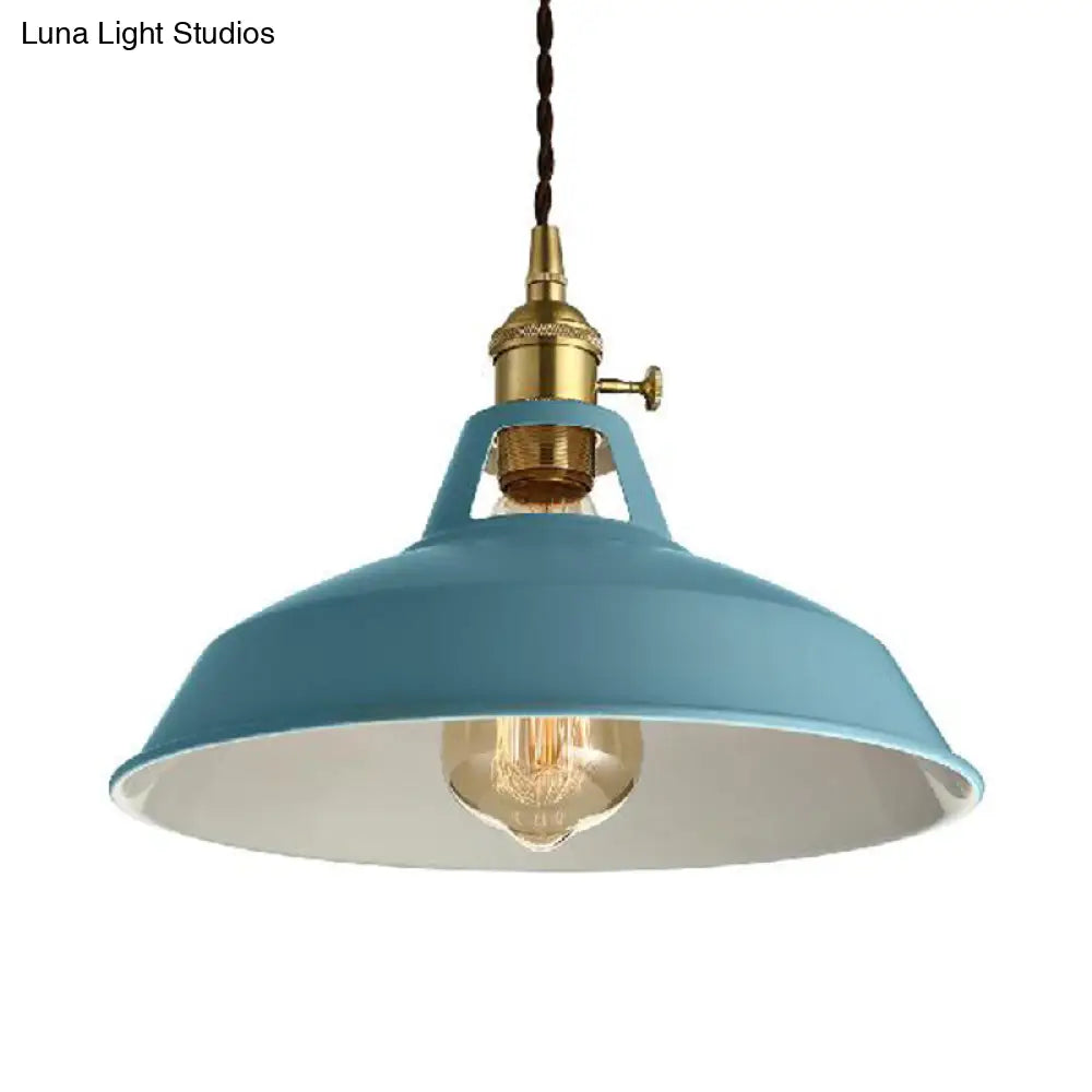 Barn Style Metal Pendant Light With Blue/Green Shade - Perfect For Dining Room