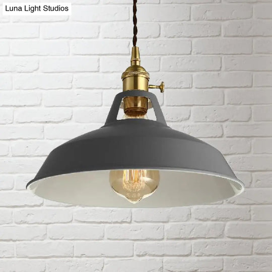 Barn Shade Pendant Light - Loft Style Metal Hanging Lamp In Blue/Green Ideal For Dining Room Grey