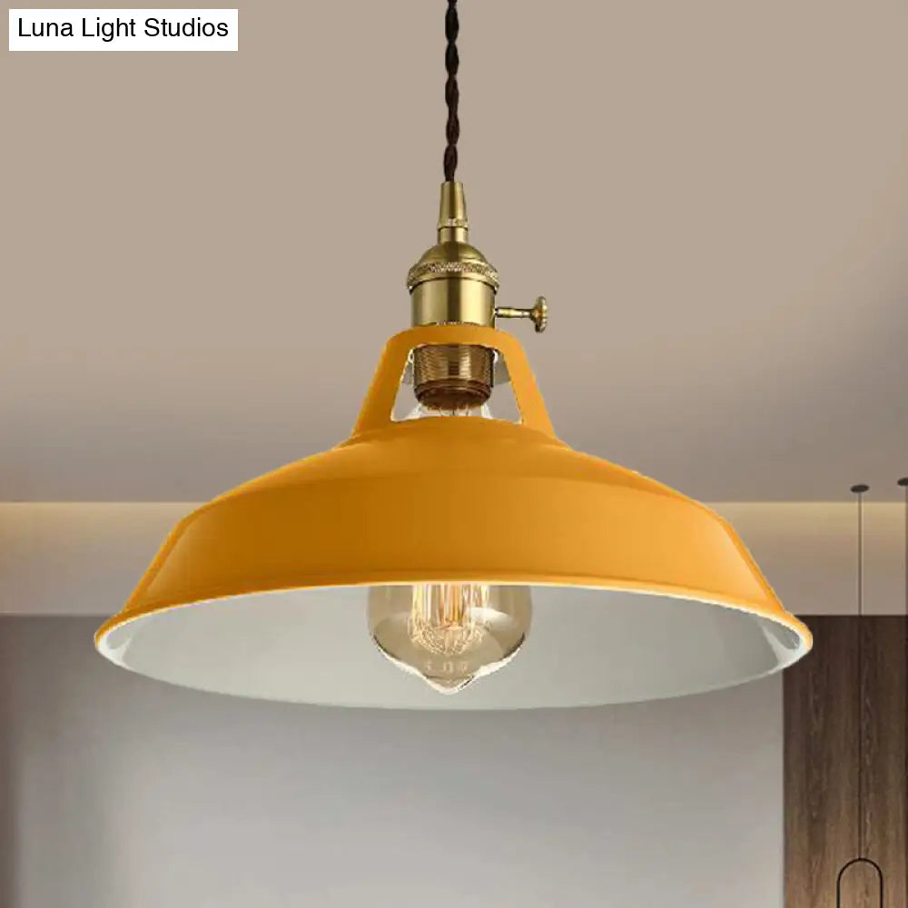 Barn Shade Pendant Light - Loft Style Metal Hanging Lamp In Blue/Green Ideal For Dining Room Yellow