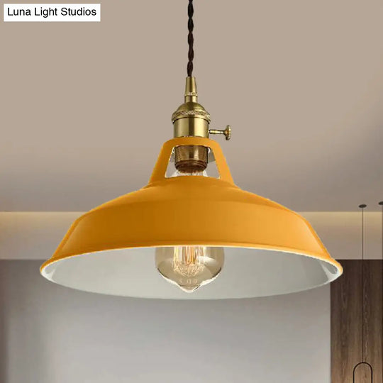 Barn Shade Pendant Light - Loft Style Metal Hanging Lamp In Blue/Green Ideal For Dining Room Yellow