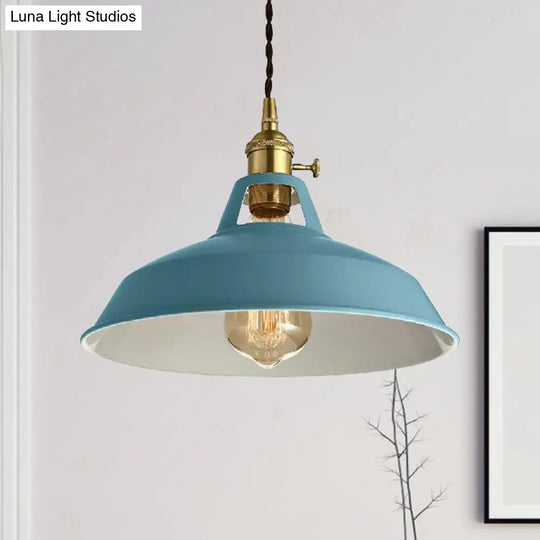 Barn Shade Pendant Light - Loft Style Metal Hanging Lamp In Blue/Green Ideal For Dining Room Blue