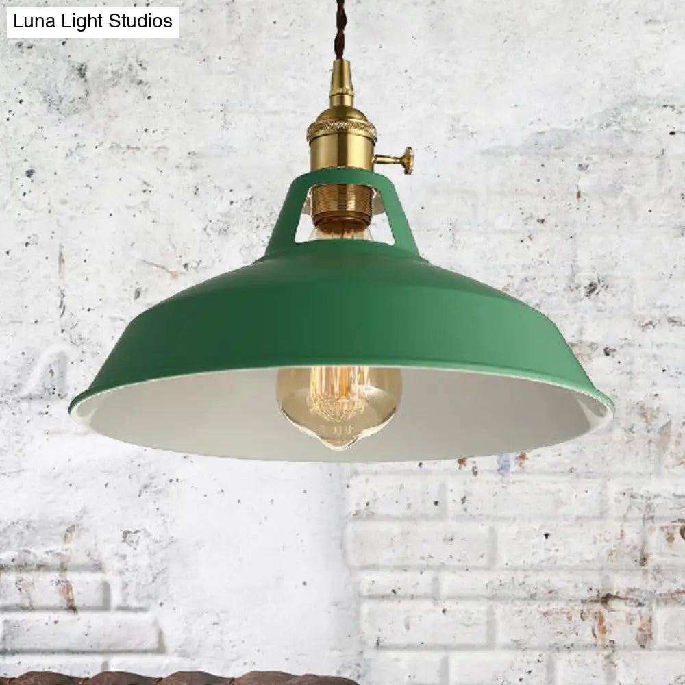 Barn Shade Pendant Light - Loft Style Metal Hanging Lamp In Blue/Green Ideal For Dining Room Green