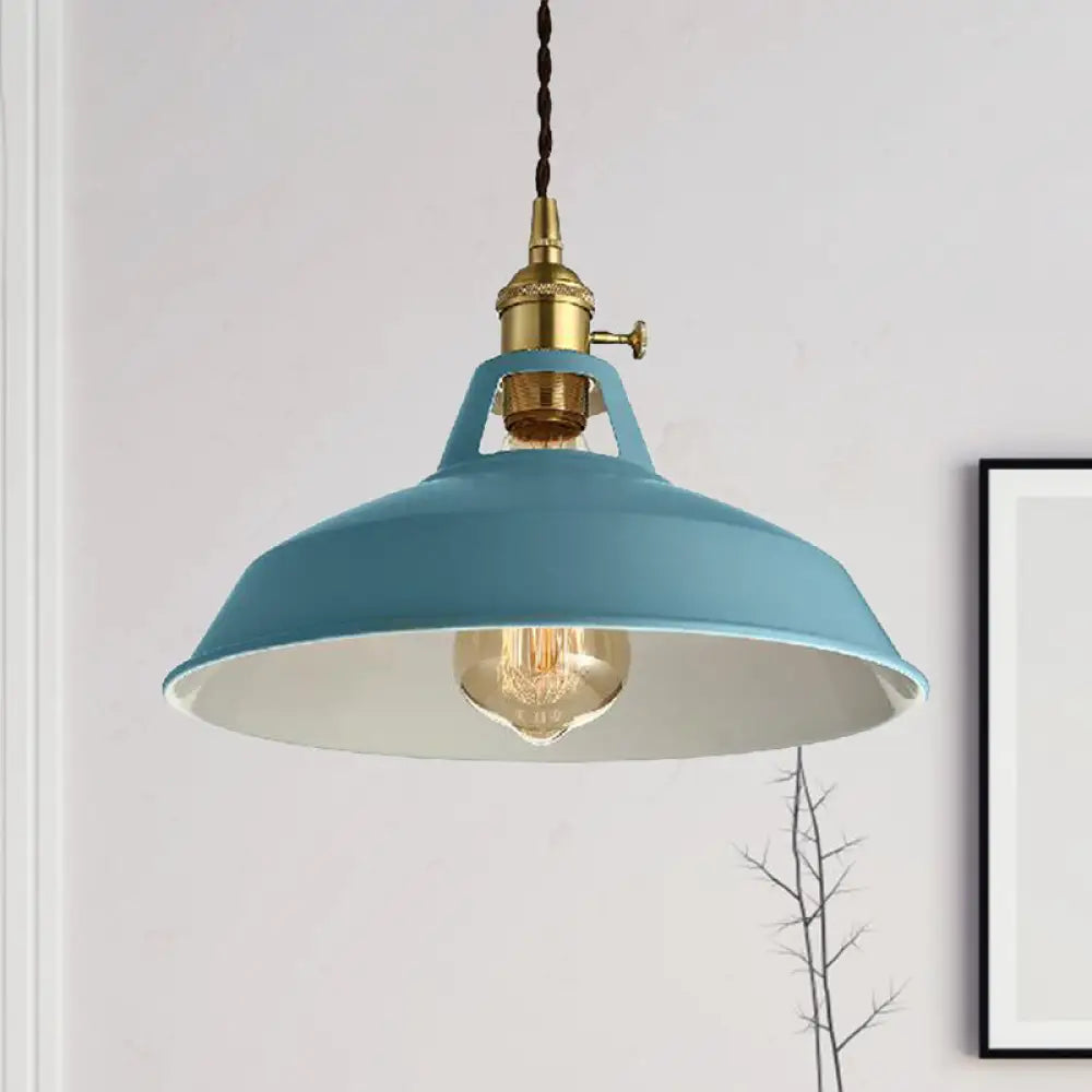 Barn Style Metal Pendant Light With Blue/Green Shade - Perfect For Dining Room Blue