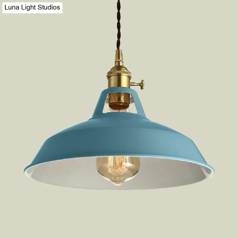 Barn Shade Pendant Light - Loft Style Metal Hanging Lamp In Blue/Green Ideal For Dining Room