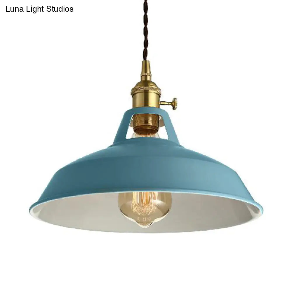 Barn Shade Pendant Light - Loft Style Metal Hanging Lamp In Blue/Green Ideal For Dining Room