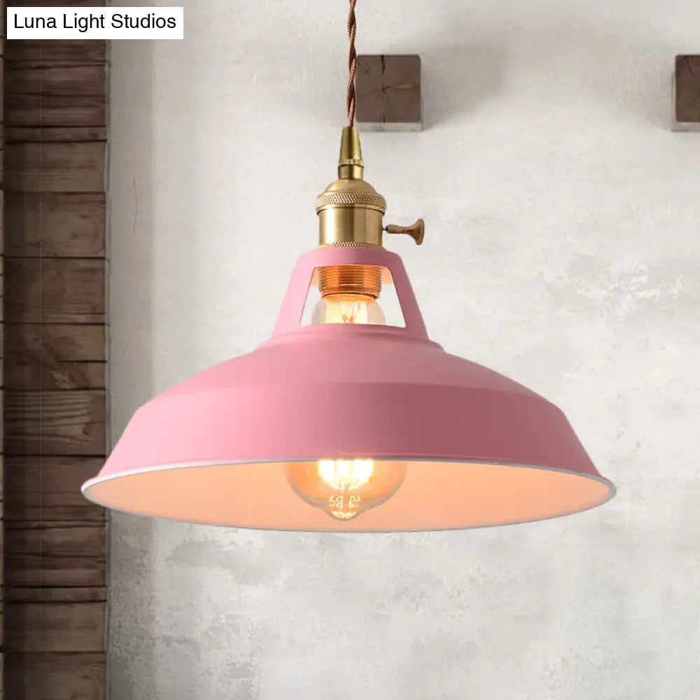 Barn Shade Pendant Light - Loft Style Metal Hanging Lamp In Blue/Green Ideal For Dining Room Pink