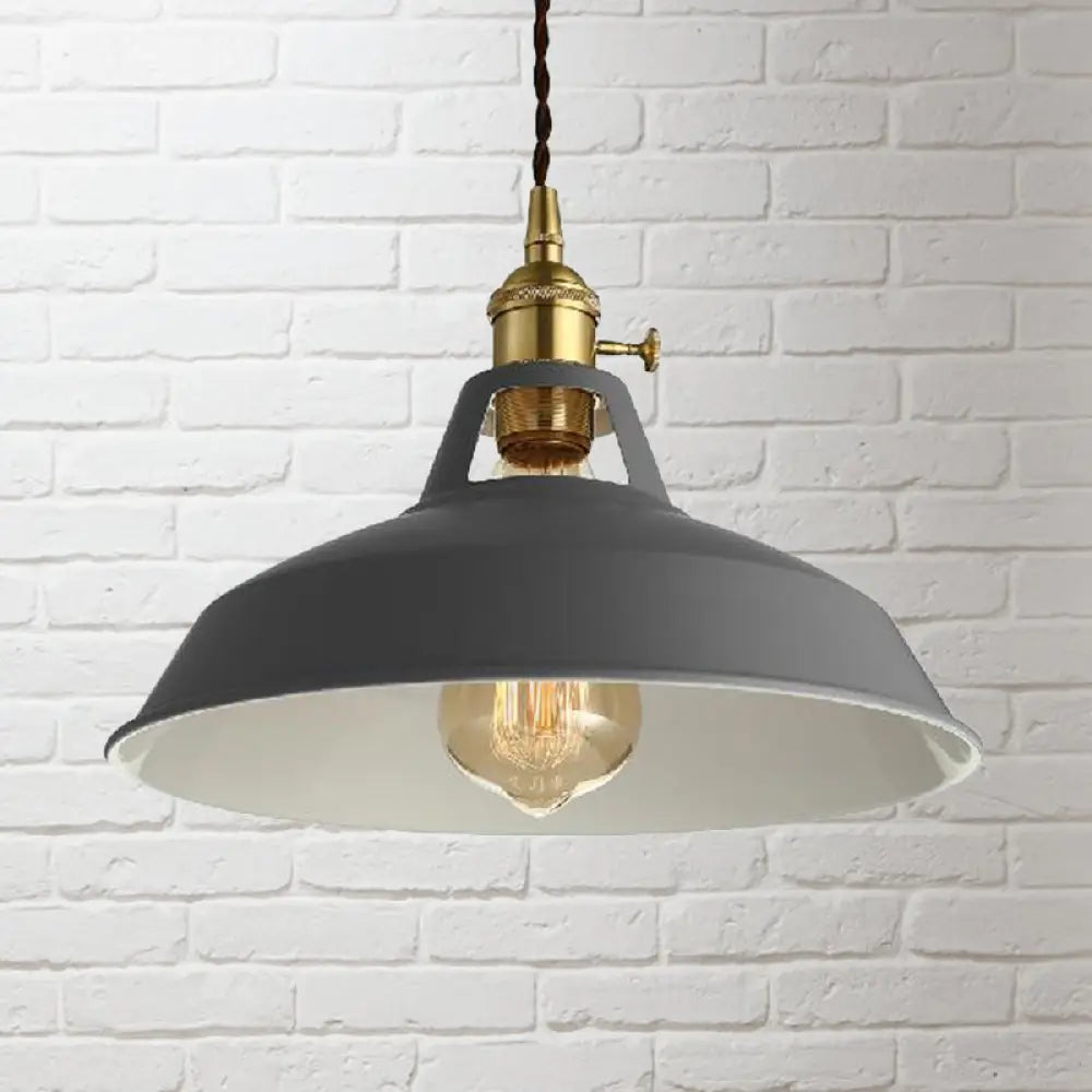 Barn Style Metal Pendant Light With Blue/Green Shade - Perfect For Dining Room Grey