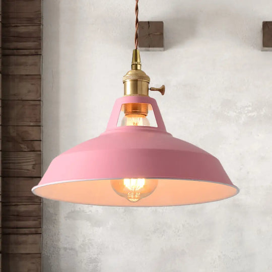 Barn Style Metal Pendant Light With Blue/Green Shade - Perfect For Dining Room Pink