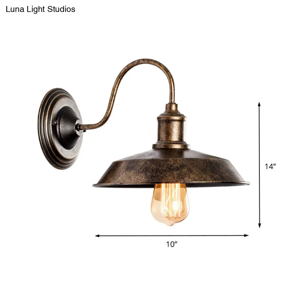 Barn Wall Mount Light With Gooseneck Arm In Bronze - 10/14 Wide Wrought Iron