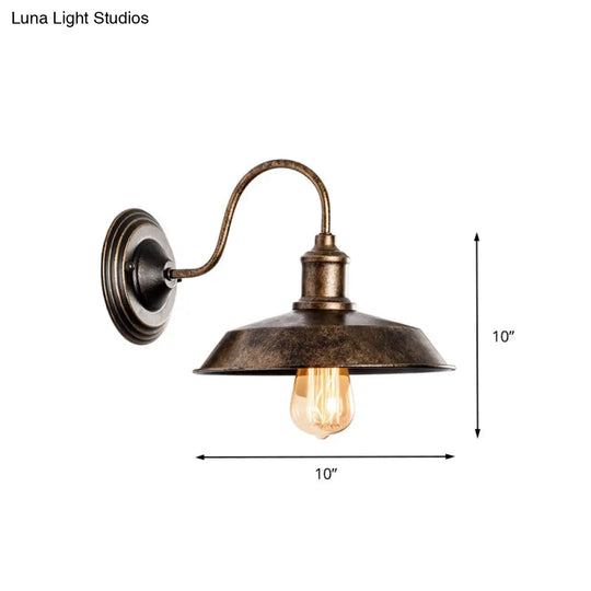 Barn Wall Mount Light With Gooseneck Arm In Bronze - 10/14 Wide Wrought Iron