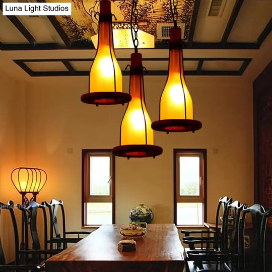 Barnwood Tray Design: Brown Glass Bottle Pendant Light With Wooden - 1-Head Ceiling Hanging Kit