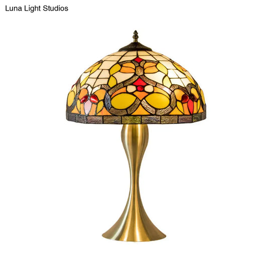 Baroque 1-Bulb Brass Nightstand Lamp: Cut Glass Domed Desk Light With Elegant Fishtail Base