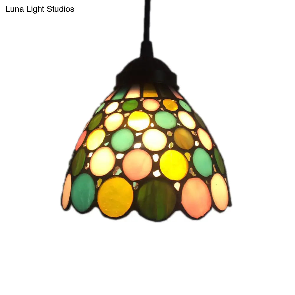 Baroque 1-Light Brass Bell Pendant Lamp - Handcrafted Stained Glass Stylish Drop Fixture