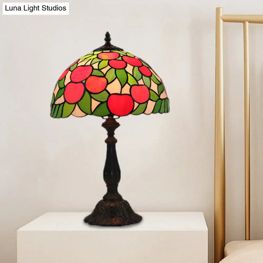 Baroque 1-Light Stained Glass Table Lamp With Red And Green Apple Pattern