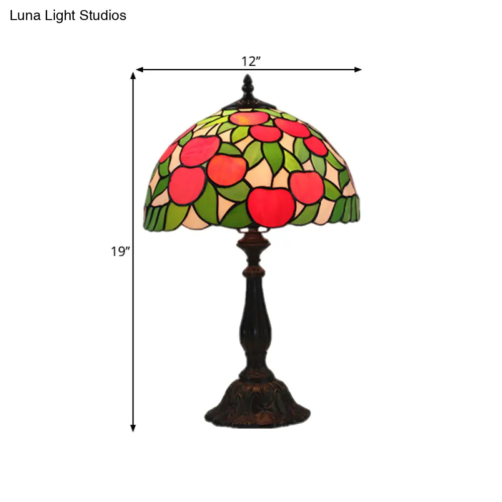 Baroque 1-Light Stained Glass Table Lamp With Red And Green Apple Pattern