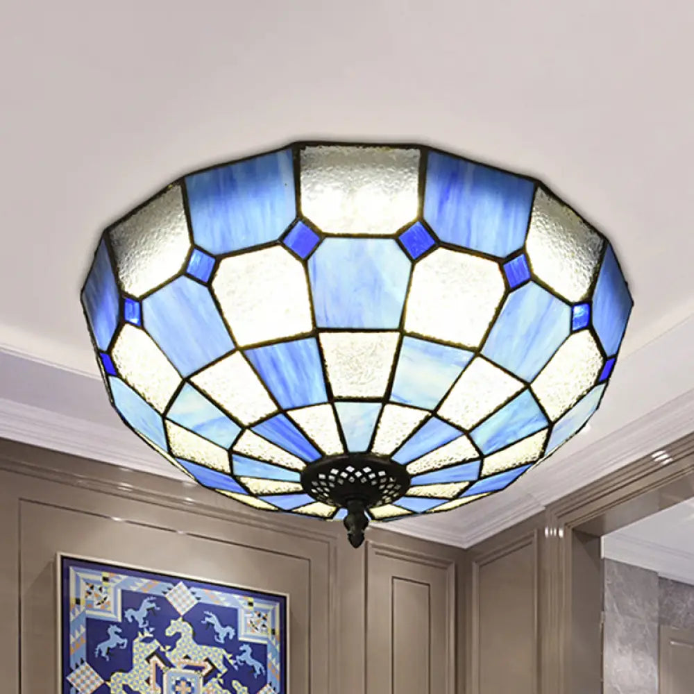 Baroque 3 - Head Cut Glass Clear/Textured White Flushmount Ceiling Light Royal Blue - White