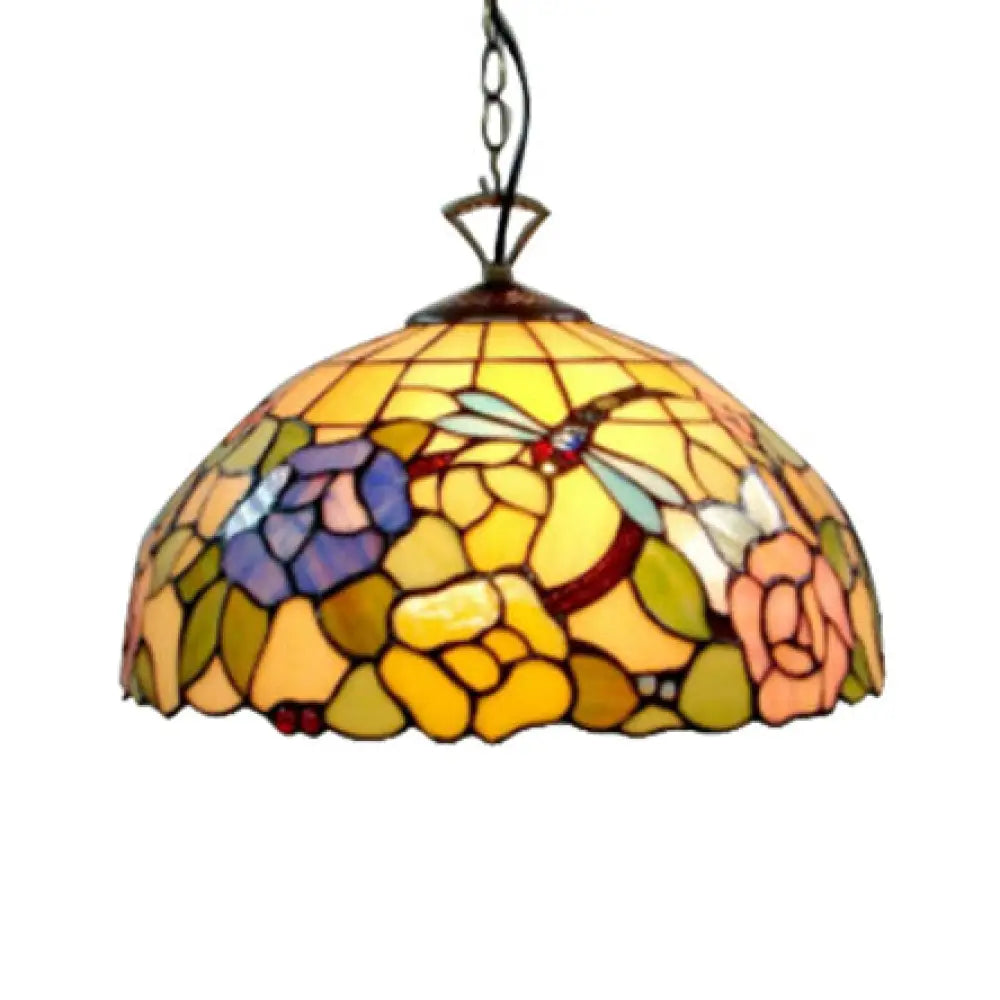 Baroque Beige Bedroom Ceiling Lamp With Handcrafted Art Glass Shade