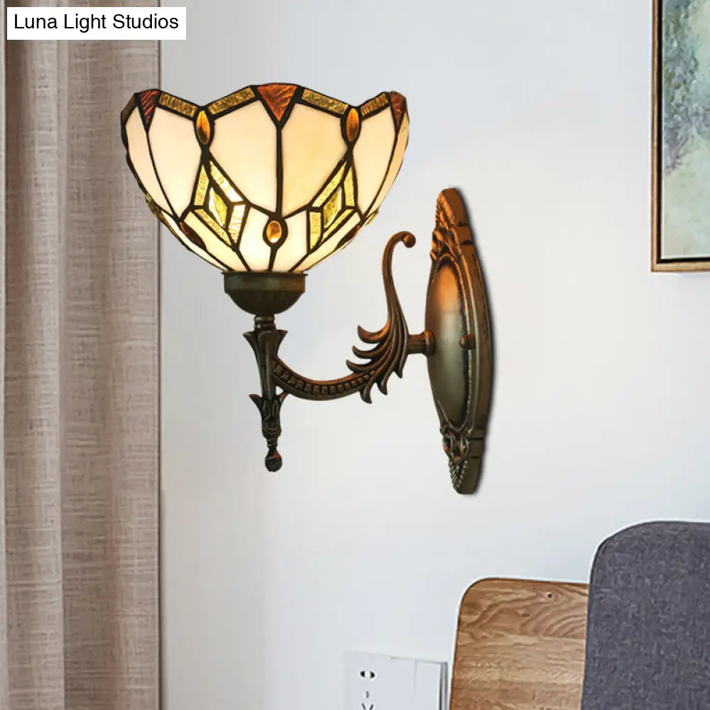 Baroque Beige Glass Wall Mount Sconce Light - Bronze Finish Bedroom Décor