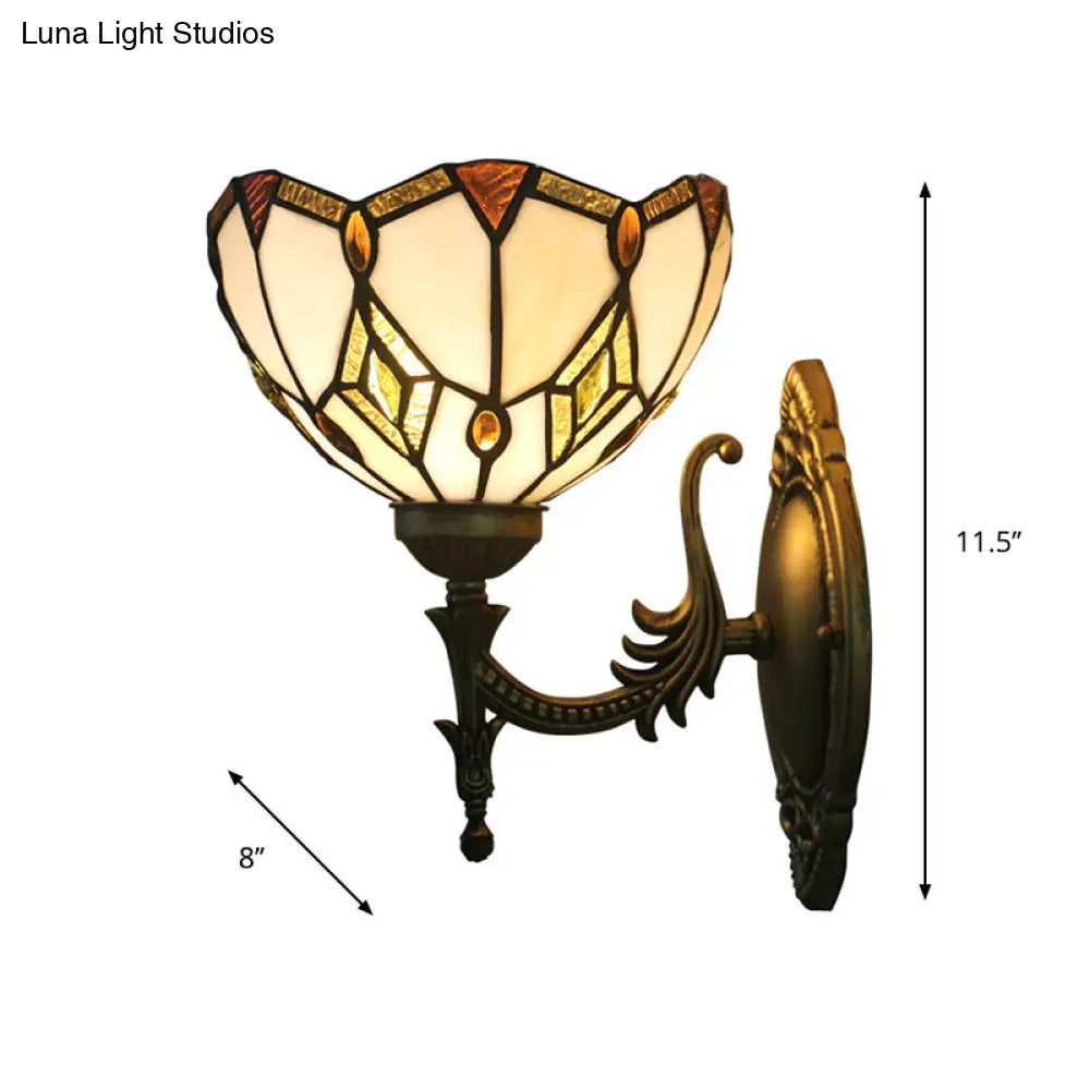 Baroque Beige Glass Wall Mount Sconce Light - Bronze Finish Bedroom Décor