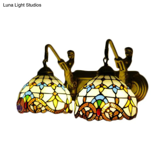 Baroque Beige Multicolor Stained Glass Dome Sconce Light 16/18 Wide