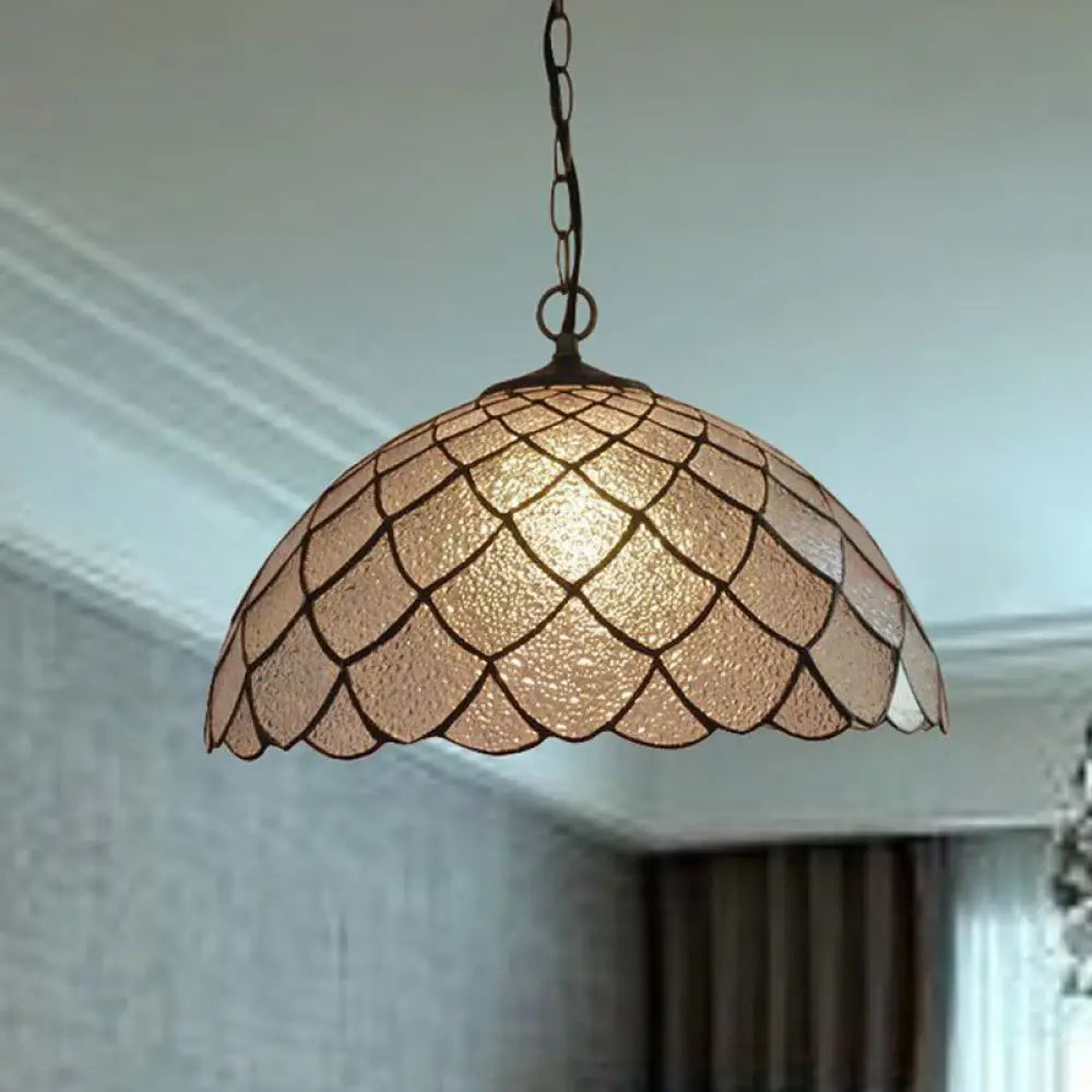 Baroque Black Domed Shade Ceiling Light With Silver Textured Glass Pendant