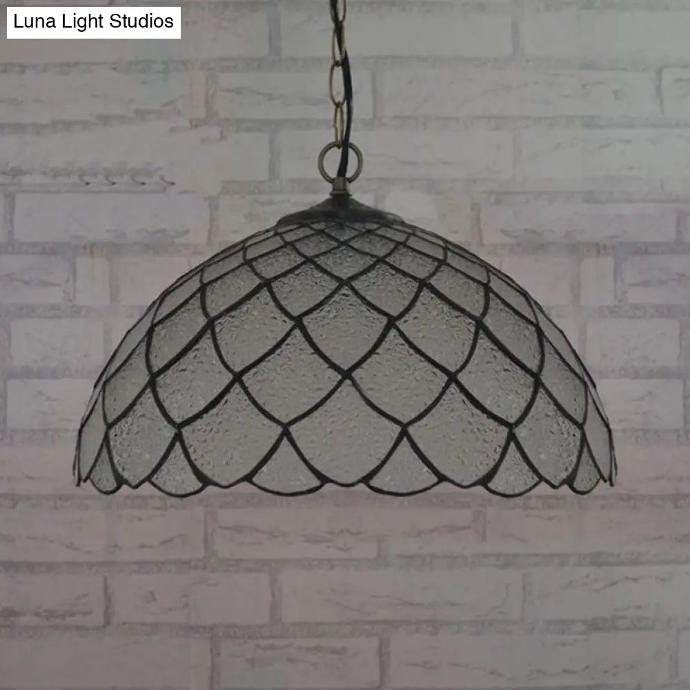 Baroque Black Domed Shade Ceiling Light With Silver Textured Glass Pendant