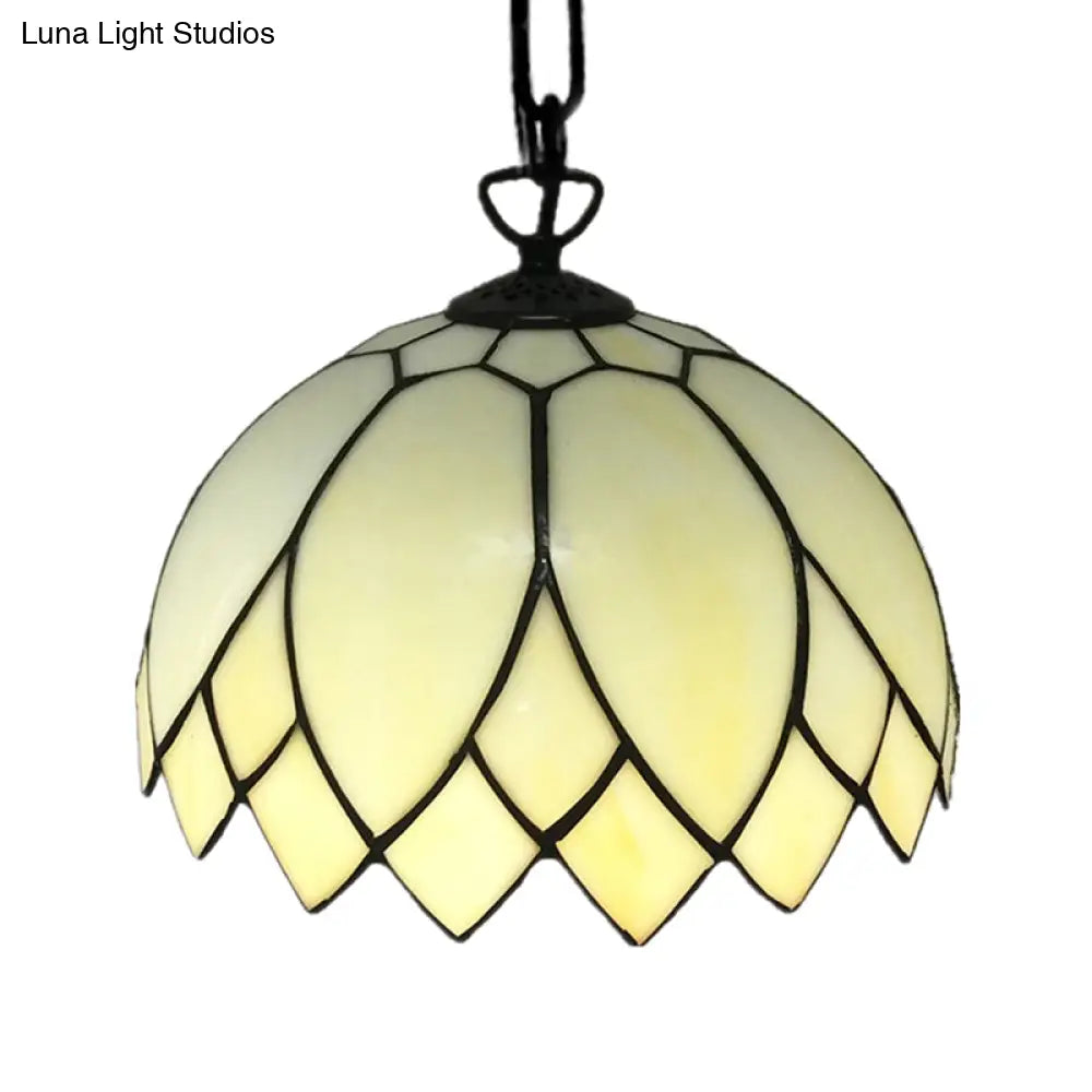 Baroque Black Pendant Lighting With Blossom Beige Glass Shade - Stylish Kitchen Ceiling Fixture