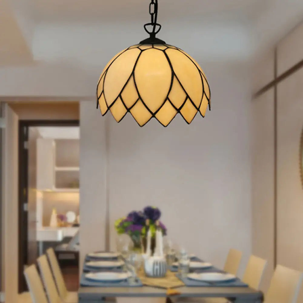 Baroque Black Pendant Lighting With Blossom Beige Glass Shade - Stylish Kitchen Ceiling Fixture