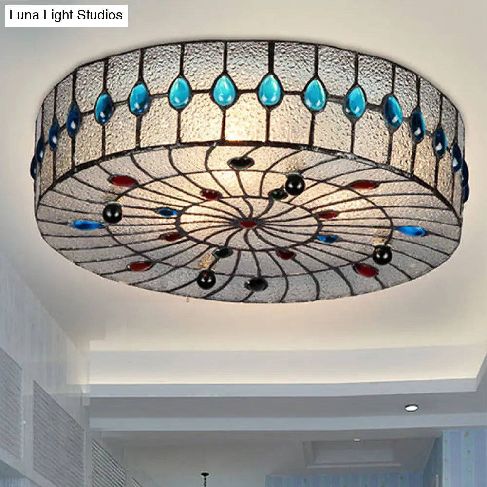 Baroque Blue Corridor Ceiling Flushmount Light With Bubble Glass Shade - 3 Sizes