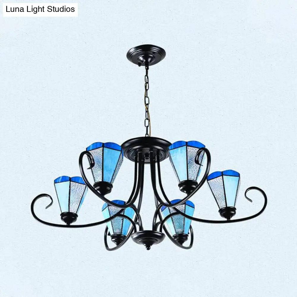 Black Baroque Blue Frosted Glass Cone Pendant Light With Multiple Sizes And Lights