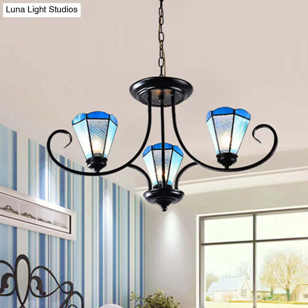 Black Baroque Blue Frosted Glass Cone Pendant Light With Multiple Sizes And Lights / 18