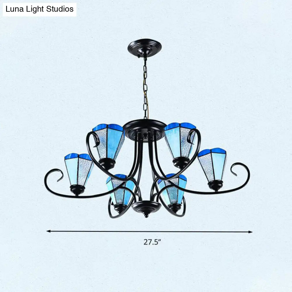 Black Baroque Blue Frosted Glass Cone Pendant Light With Multiple Sizes And Lights