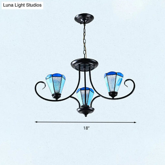 Black Baroque Blue Frosted Glass Cone Pendant Light With Multiple Sizes And Lights