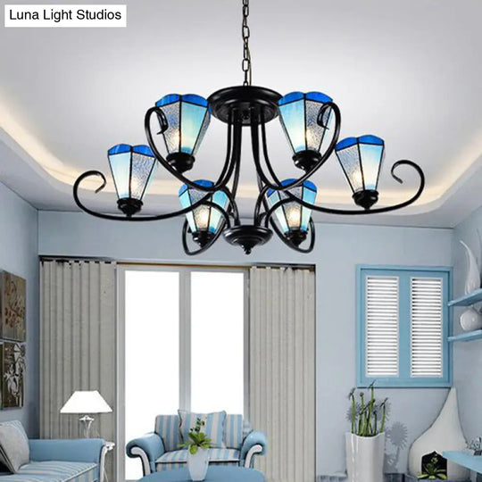 Black Baroque Blue Frosted Glass Cone Pendant Light With Multiple Sizes And Lights / 27.5