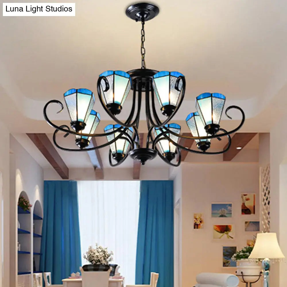 Black Baroque Blue Frosted Glass Cone Pendant Light With Multiple Sizes And Lights / 32.5