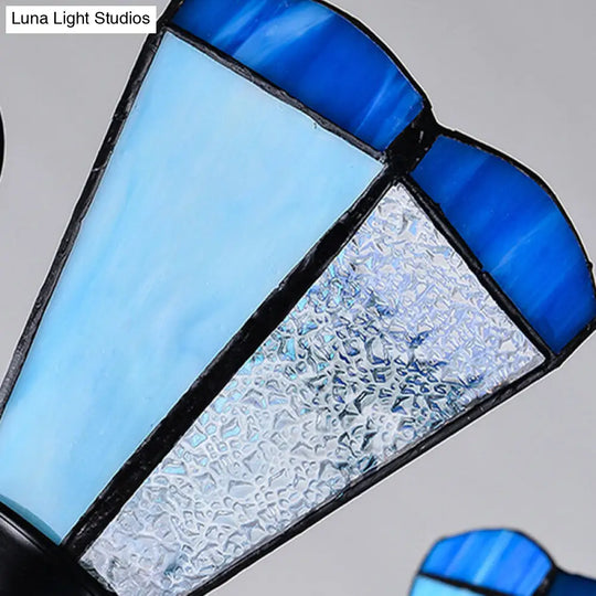 Black Baroque Blue Frosted Glass Cone Pendant Light With Multiple Sizes And Lights