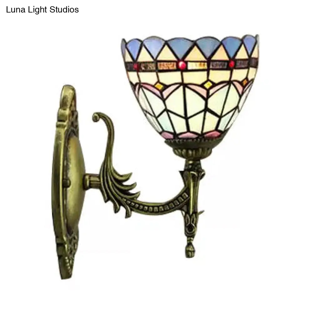 Baroque Blue Glass Mini Sconce Wall Light In Antique Brass