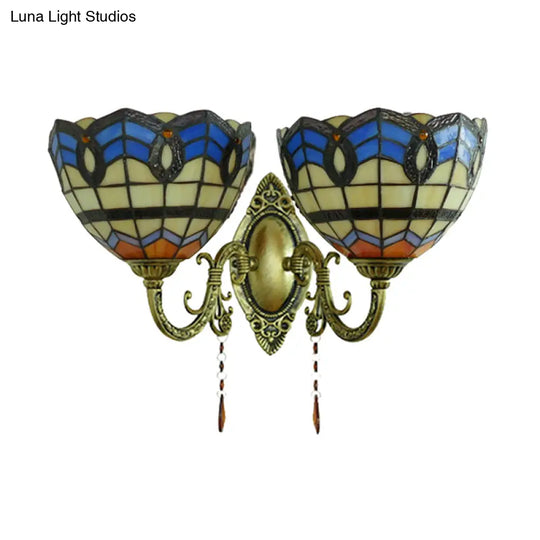 Baroque Bowl Wall Sconce Light Fixture: Stained Glass 2 Lights For Living Room