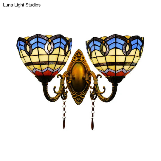 Baroque Bowl Wall Sconce Light Fixture: Stained Glass 2 Lights For Living Room