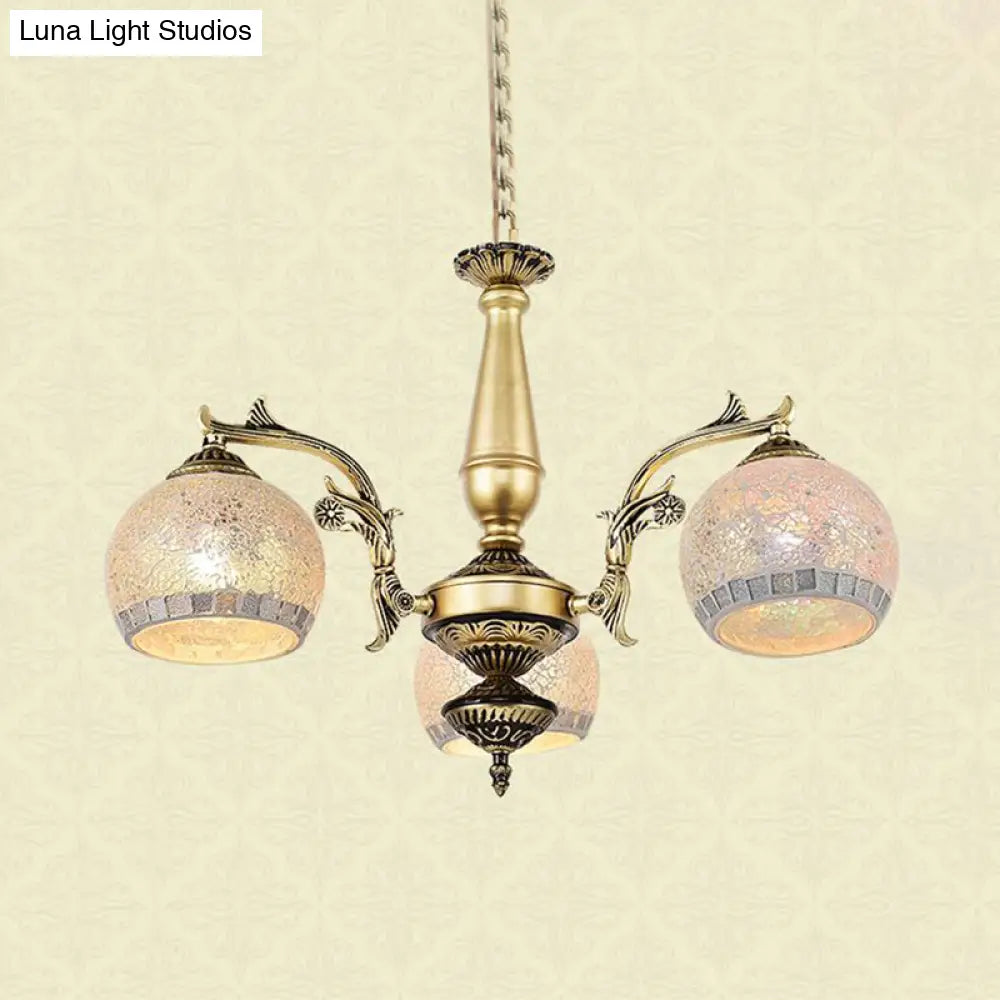 Baroque Brass Globe Chandelier With Frosted Glass & 3/5/11 Lights