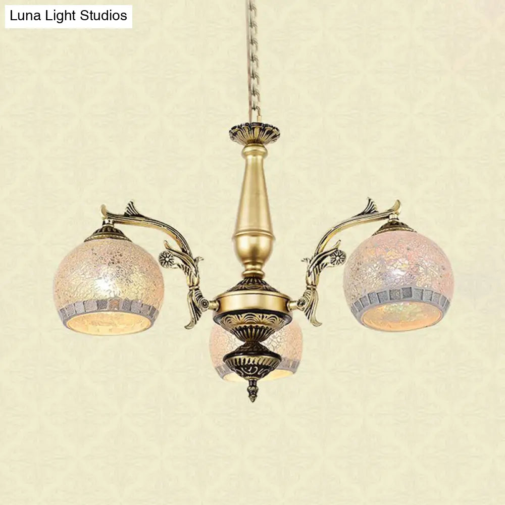 Baroque Antique Brass Globe Chandelier - 3/5/11 Light Fixture With Frosted Glass Hangin