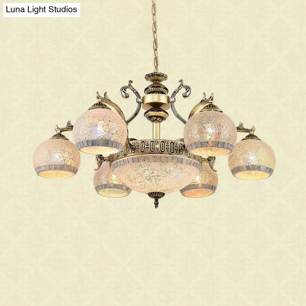 Baroque Antique Brass Globe Chandelier - 3/5/11 Light Fixture With Frosted Glass Hangin 9 /