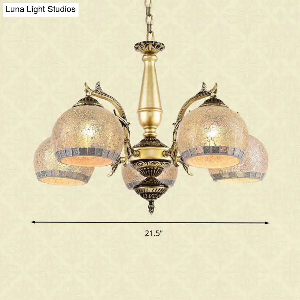 Baroque Brass Globe Chandelier With Frosted Glass & 3/5/11 Lights