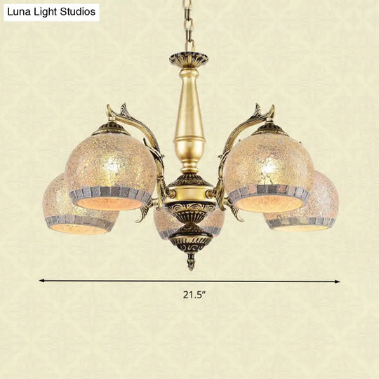 Baroque Brass Globe Chandelier With Frosted Glass & 3/5/11 Lights