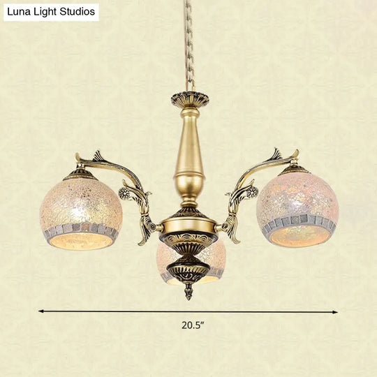 Baroque Brass Globe Chandelier With Frosted Glass & 3/5/11 Lights