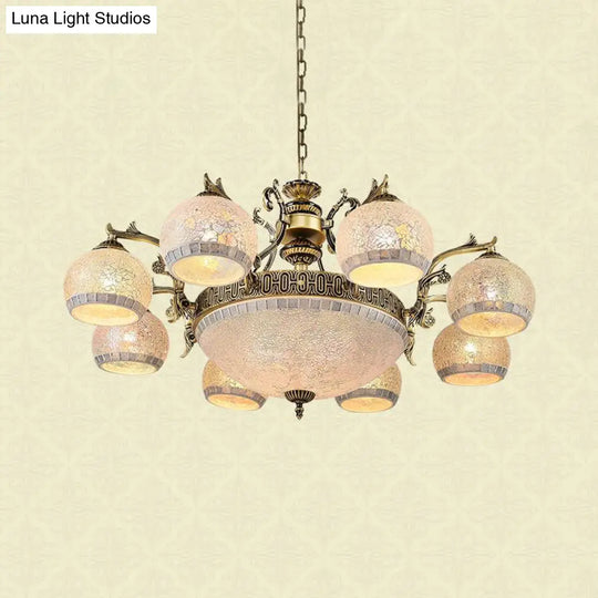 Baroque Brass Globe Chandelier With Frosted Glass & 3/5/11 Lights