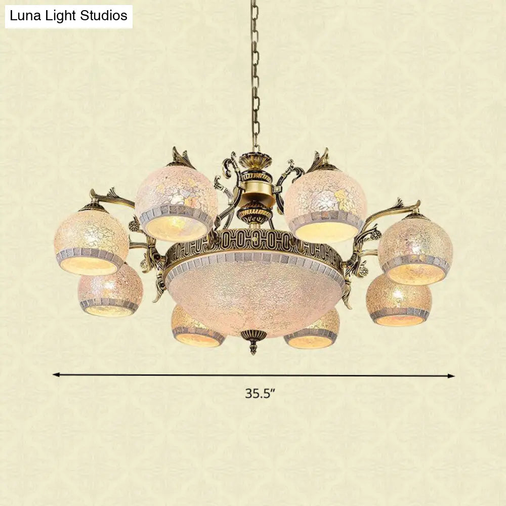 Baroque Antique Brass Globe Chandelier - 3/5/11 Light Fixture With Frosted Glass Hangin